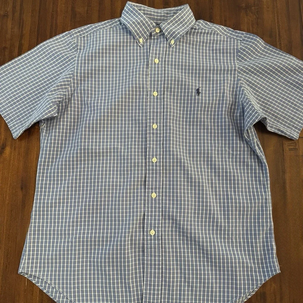 Polo Ralph Lauren Men's Short Sleeve Button Down Shirt Blue White Plaid Check M